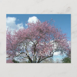 ベビーシャワー、春の桜の花見の木 インビテーションポストカード
