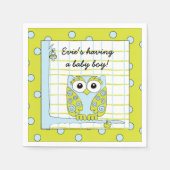 ベビーシャワー 標準 コクテール ナプキン 青いフクロウ スタンダードカクテルナプキン (正面)