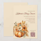 ベビーシャワー – 水カラーカボチャフローラデザイン- 招待状 (正面/裏面)