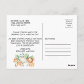 ベビーシャワー 水彩サファリ動物のお礼 ポストカード (裏面)