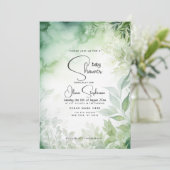 ベビーシャワー – 水彩庭園QRコード 招待状 (スタンド正面)