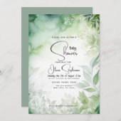 ベビーシャワー – 水彩庭園QRコード 招待状 (正面/裏面)