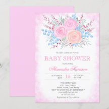 ベビーシャワー 水彩 フラワー ボケー ピンクのバラの女の子
