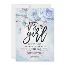 ベビーシャワー 水彩 ボヘミアンフラワー＆フェザー