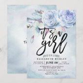 ベビーシャワー 水彩 ボヘミアンフラワー＆フェザー 招待状 (正面/裏面)