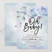 ベビーシャワー 水彩 ボヘミアンフラワー＆フェザー 招待状 (正面/裏面)