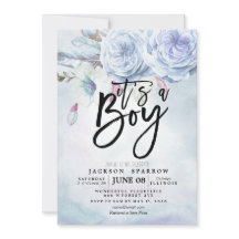 ベビーシャワー 水彩 ボヘミアンフラワー＆フェザー