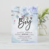 ベビーシャワー 水彩 ボヘミアンフラワー＆フェザー 招待状 (スタンド正面)