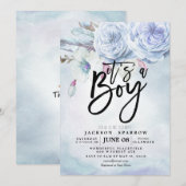 ベビーシャワー 水彩 ボヘミアンフラワー＆フェザー 招待状 (正面/裏面)