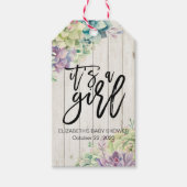 ベビーシャワー 水彩 多肉植物 白い木 ギフトタグ (正面)