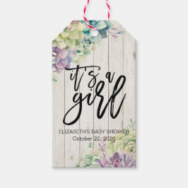 ベビーシャワー 水彩 多肉植物 白い木 ギフトタグ