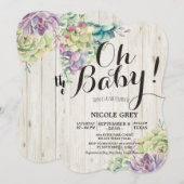 ベビーシャワー 水彩 多肉植物 白い木 招待状 (正面/裏面)