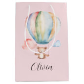 ベビーシャワー、熱い気球と可愛いテディベア ミディアムペーパーバッグ (正面)