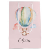 ベビーシャワー、熱い気球と可愛いテディベア ミディアムペーパーバッグ (裏面)