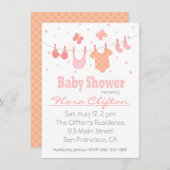 ベビーシャワー:物干し用の赤ちゃん服 招待状 (正面/裏面)