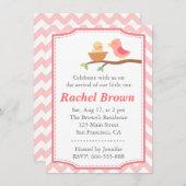 ベビーシャワー-生まれたばかりののかわいいピンクの鳥 招待状 (正面/裏面)