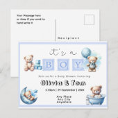 ベビーシャワー - 男の子が生まれました! テディベアー。編集可能 ポストカード (正面/裏面)