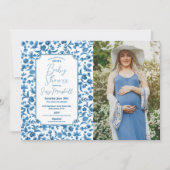 ベビーシャワー 男の子 シンツ ブルー フォト フラワーディツィー 招待状 (正面)