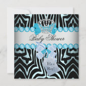 ベビーシャワー 男の子 ゼブラ 青 プリンス クラウン 黒 招待状 (正面)