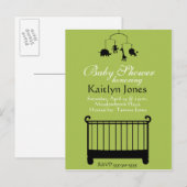 ベビーシャワー – 男の子、モバイルでベビーベッド インビテーションポストカード (正面/裏面)