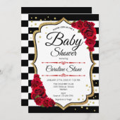 ベビーシャワー – 白い赤の金ゴールド 招待状 (正面/裏面)