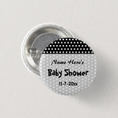 ベビーシャワー、白黒水玉模様パターン 缶バッジ (正面&裏面)