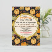 ベビーシャワー 秋のプンパキン ラスティック バルラップ ウッド ユニセックス 招待状 (スタンド正面)