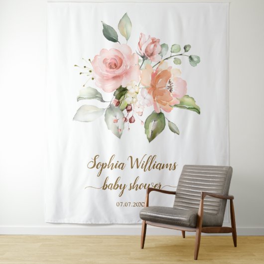 ベビーシャワー 背景 - ブラッシュピンクのバラ タペストリー (インサイチュ)