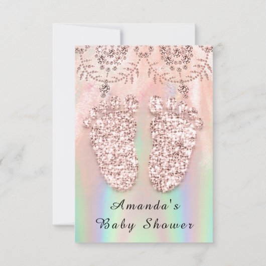 ベビーシャワー 脚 シルバー ガール ボーイ ロイヤル ホログラフィック 招待状 (裏面)