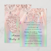 ベビーシャワー 脚 シルバー ガール ボーイ ロイヤル ホログラフィック 招待状 (正面/裏面)