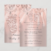 ベビーシャワー 脚 シルバー 女の子 ロイヤル ローズ グリッター 招待状 (正面/裏面)