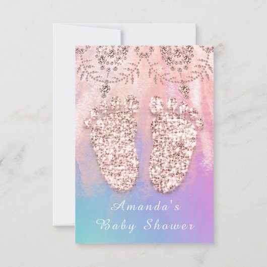 ベビーシャワー 脚 シルバー 女の子 男の子 ロイヤル ローズ ピンク 招待状 (裏面)