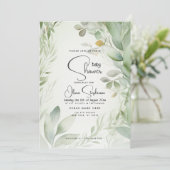 ベビーシャワー - 葉緑の水彩画の植物 招待状 (スタンド正面)