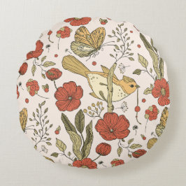 ベビーシャワー | 蝴蝶と花の詩的な花柄 ラウンドクッション