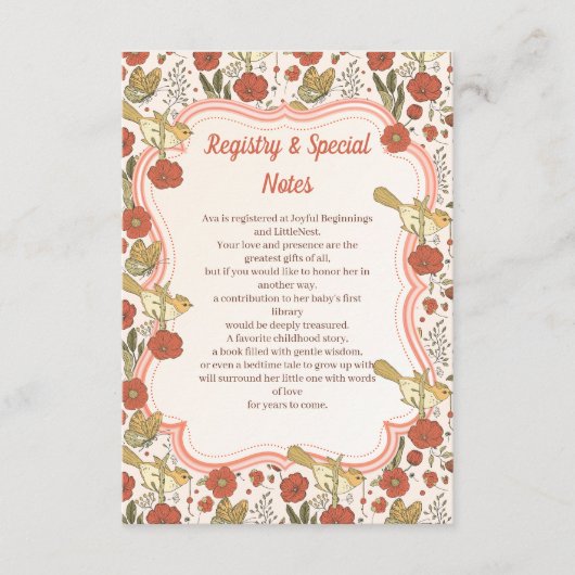 ベビーシャワー | 蝴蝶と花の詩的な花 エンクロージャーカード (正面)