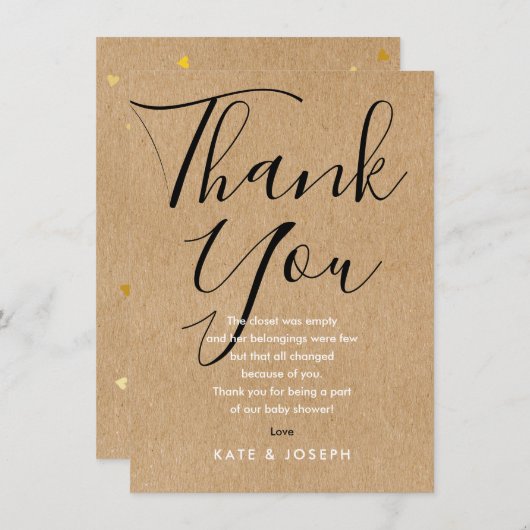 ベビーシャワー,詩のシック素朴脚本に感謝 サンキューカード (正面/裏面)