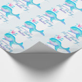 ベビーシャワー/誕生の新生児のクジラの芸術の名前の覆い ラッピングペーパー (角)