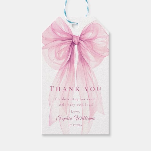 ベビーシャワー＆誕生日用の水彩リボンギフトタグ ギフトタグ (正面)