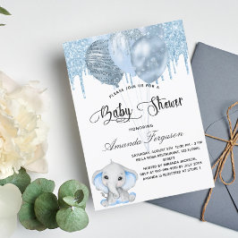 ベビーシャワー　象の男の子　青い風船 招待状