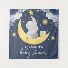 ベビーシャワー 赤ちゃんゾウ 月の上で タペストリー