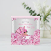 ベビーシャワー 赤ちゃん 女の子 ピンクのベビーカー アフリカ系アメリカ人 招待状 (スタンド正面)