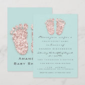 ベビーシャワー 足 シルバー ガール ボーイ ミント ローズ グリッター 招待状 (正面/裏面)