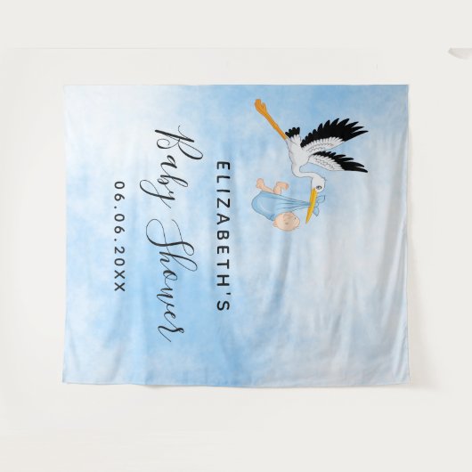 ベビーシャワー 青いコウテイペンギン 男の子 かわいい タペストリー (正面(横))