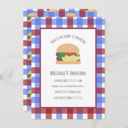 ベビーシャワーBBQバックヤードハンバーガープレイド 招待状 (正面/裏面)