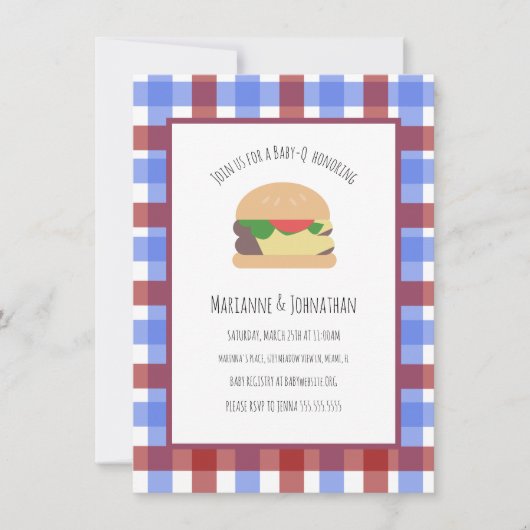 ベビーシャワーBBQバックヤードハンバーガープレイド 招待状 (正面)