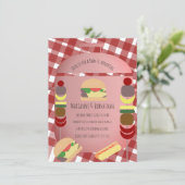 ベビーシャワーBBQバックヤードフードプレイドレッド招待状 招待状 (スタンド正面)