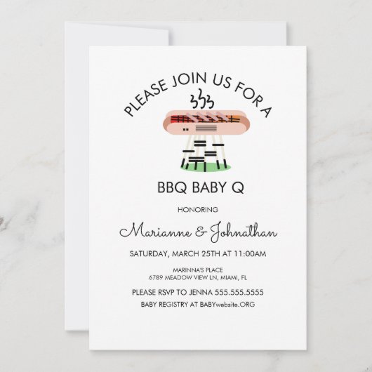 ベビーシャワーBBQベビーQグリリングホットドッグ招待状 招待状 (正面)