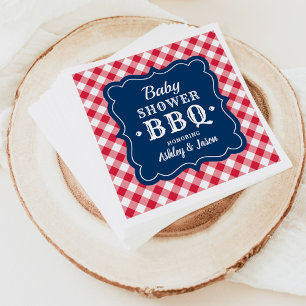 ベビーシャワーBBQレッドホワイトネイビーブルーギンガムプレイド スタンダードカクテルナプキン
