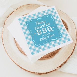 ベビーシャワーBBQ青と白のギンガムプレイド スタンダードカクテルナプキン