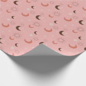 ベビーシャワーBohoピンクトーンムーンスターズ太陽 ラッピングペーパー (角)